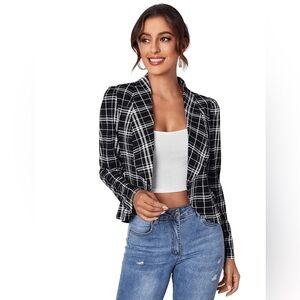 SHEIN Black and White Plaid Blazer, NWOT